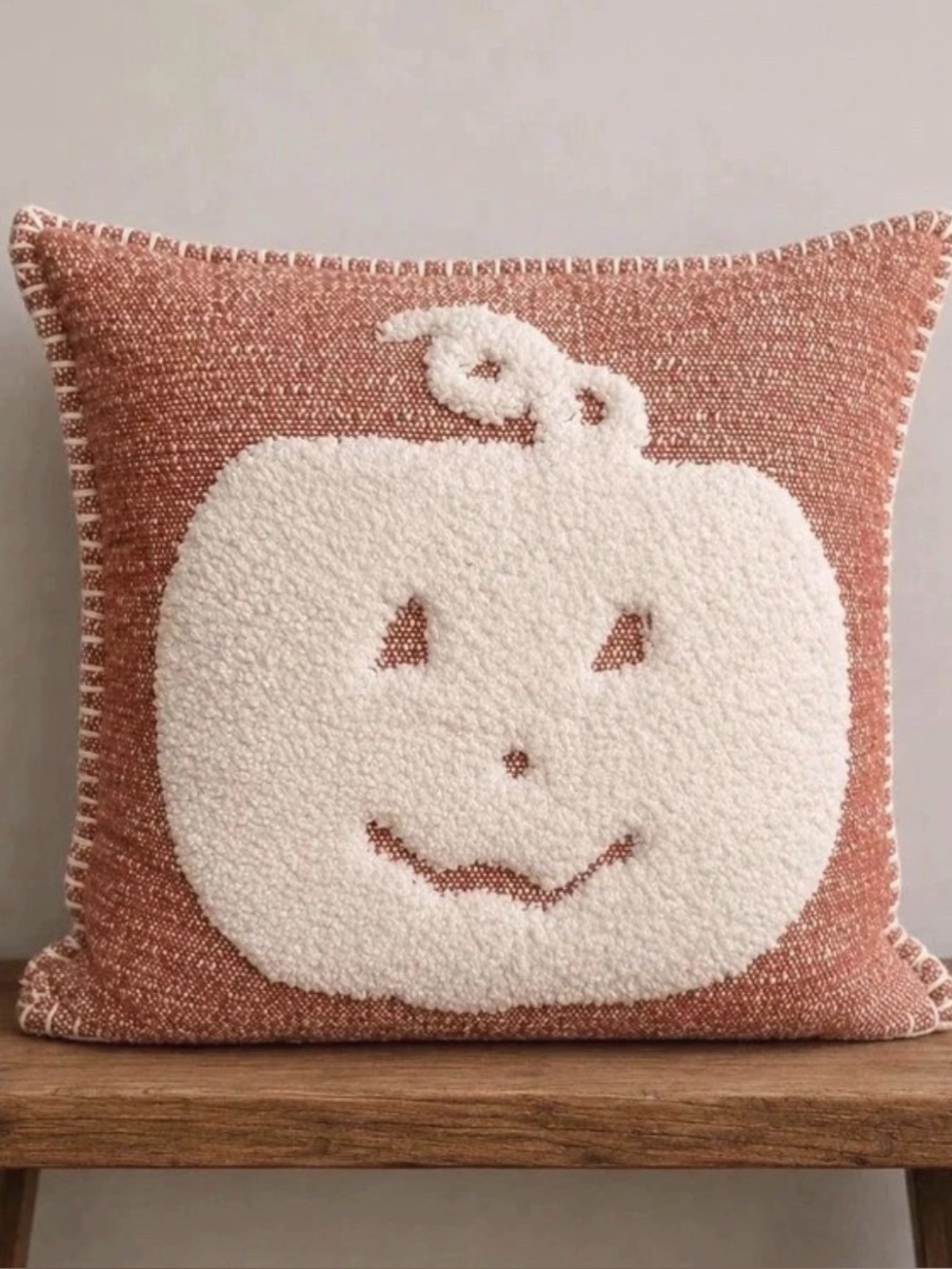 Autumn Pumpkin Accent Pillow in Rust and Cream - Cozy Seasonal Decor New